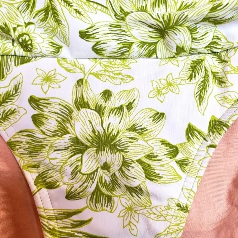 Lands' End Floral Green and White Bikini Bottom Size 10